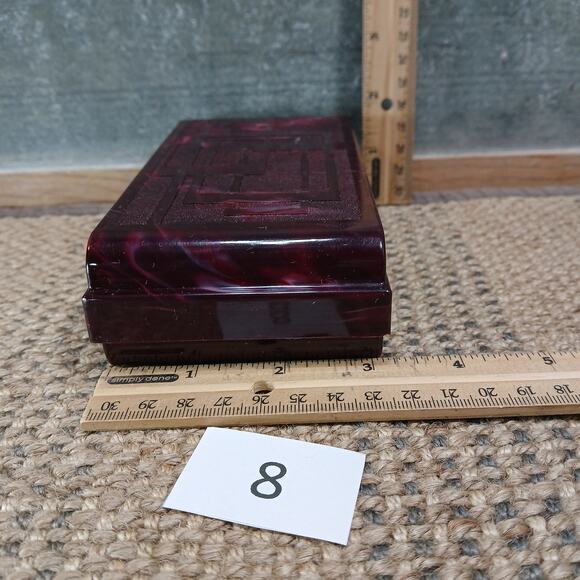 Vtg Poker Chip Set / Roulette Chips w/Maroon Storage Box w/Art Deco Lid [Set #8] - Picture 11 of 11